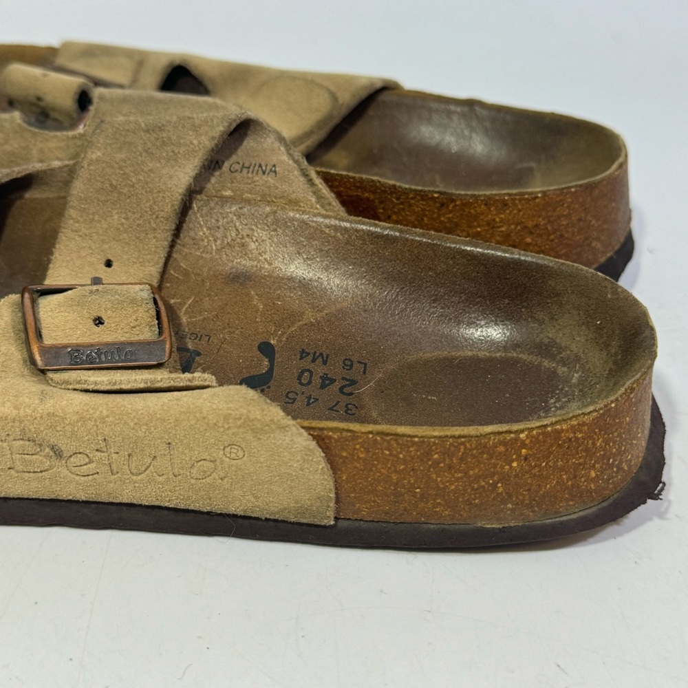 Betula Birkenstock size 37 Ladies 6 Men’s 4 Slide on Sandals Tan Suede - Picture 2 of 11
